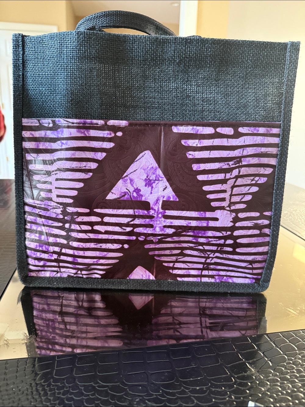 Purple Geometric Pattern Jute Tote Bag